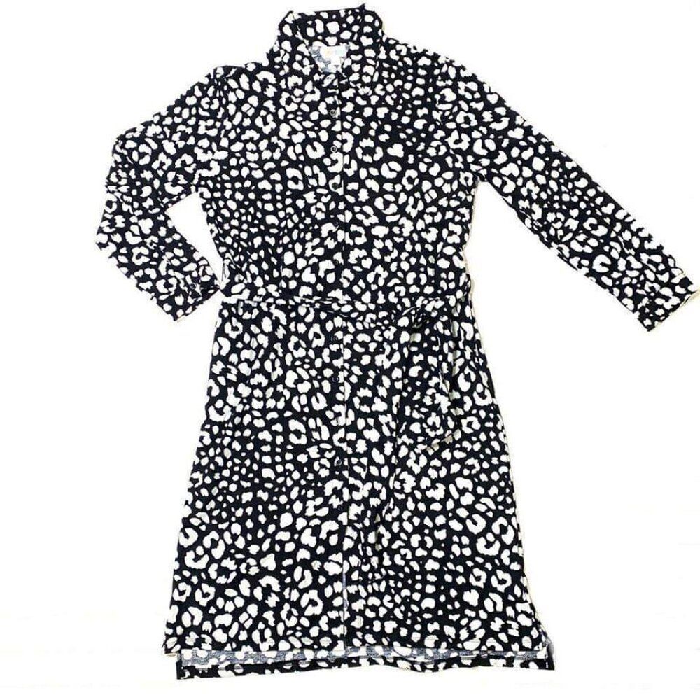NEW Lularoe S‎ Ellie Shirt Dress Black Animal Print Full Button NWT 90S Y2K